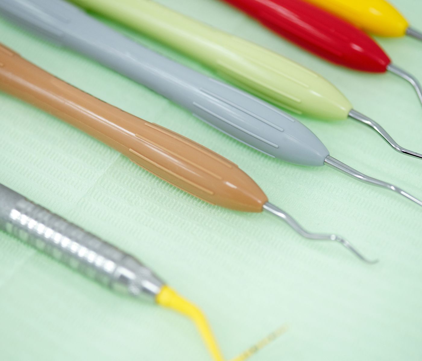 Colorful dental tools prepared for an examination